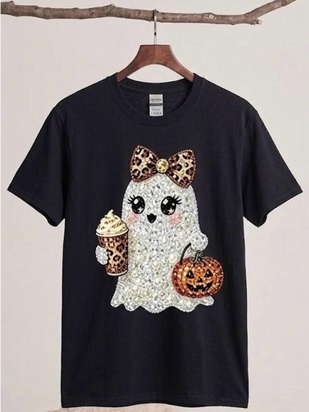 Cute Ghost Halloween Shirt Leopard Bow Fall Graphic Tee Spooky Season
